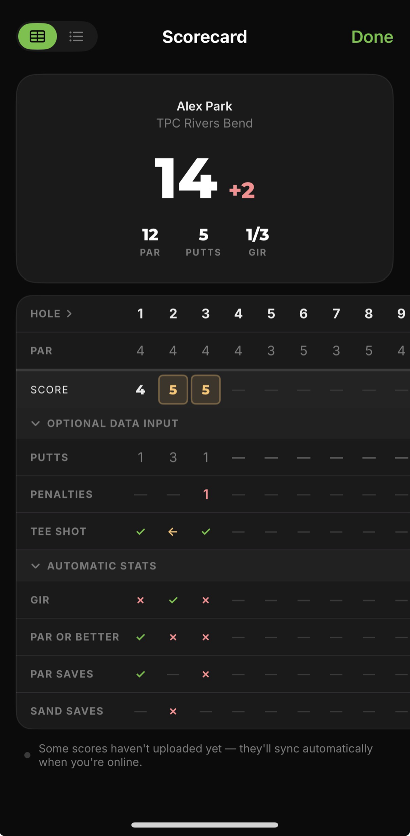Scorecard on the iPhone app