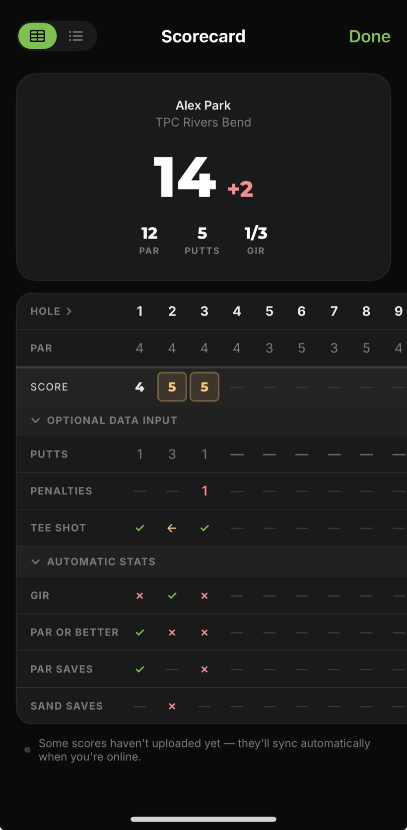 Scorecard on the iPhone app